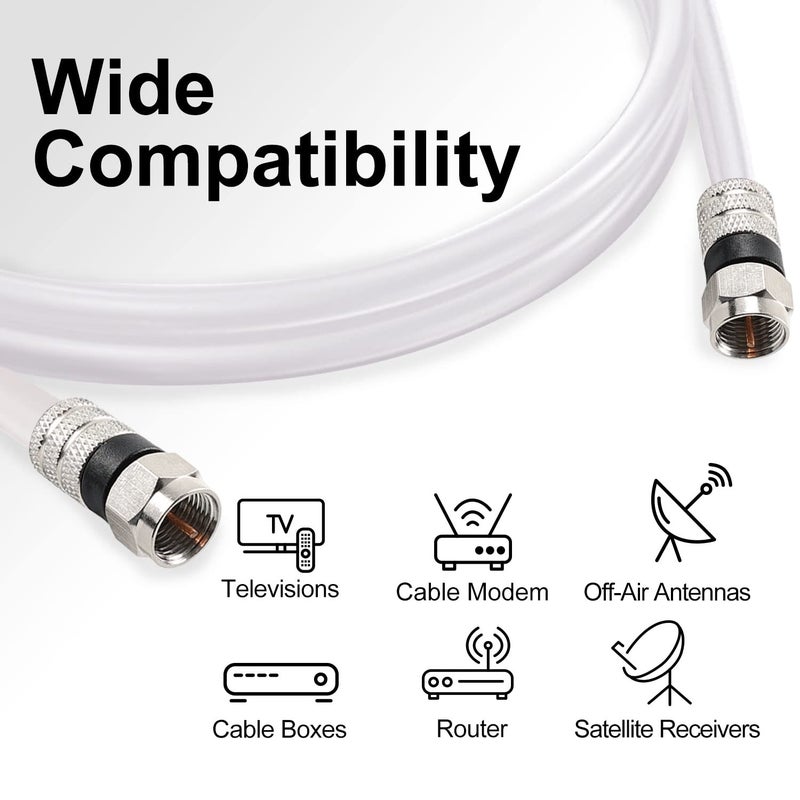 Postta Digital Coaxial Cable(10 Feet) Quad Shielded White RG6 Cable with F-Male Connectors - Image 2